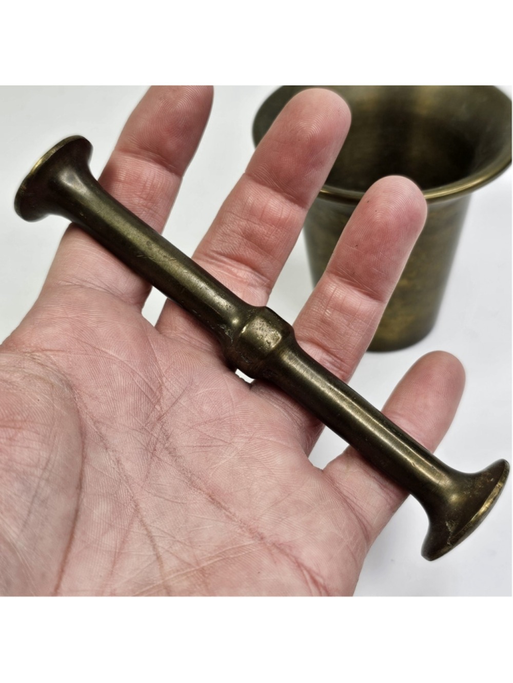 Antique Brass Pestal Mortar Apothecary Brass Decor - Picture 3 of 15